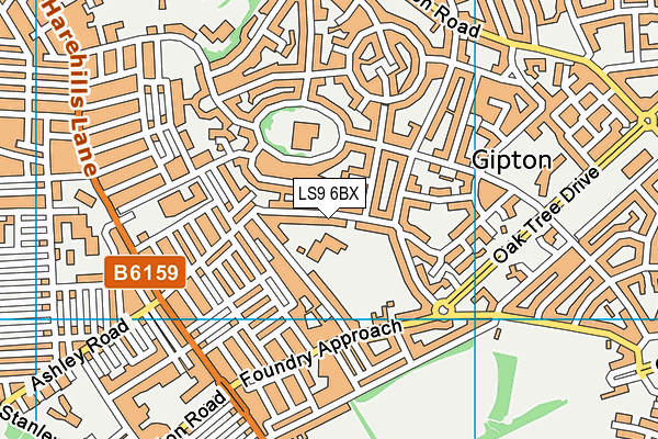 LS9 6BX map - OS VectorMap District (Ordnance Survey)