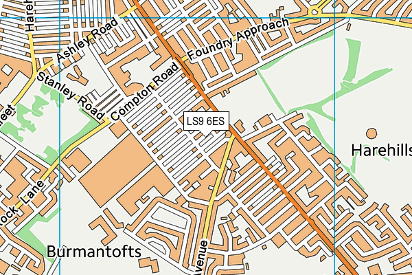 LS9 6ES map - OS VectorMap District (Ordnance Survey)