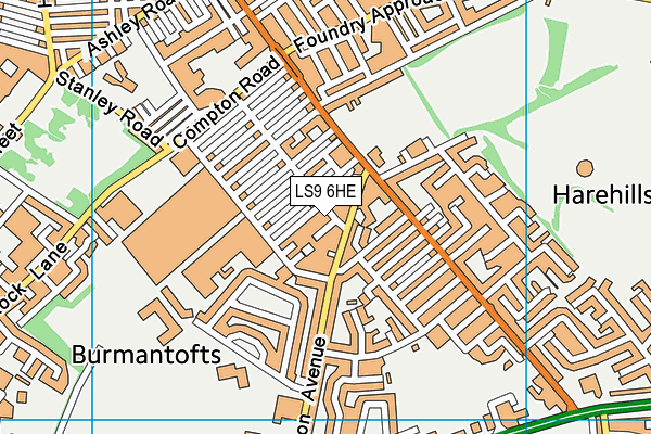 LS9 6HE map - OS VectorMap District (Ordnance Survey)