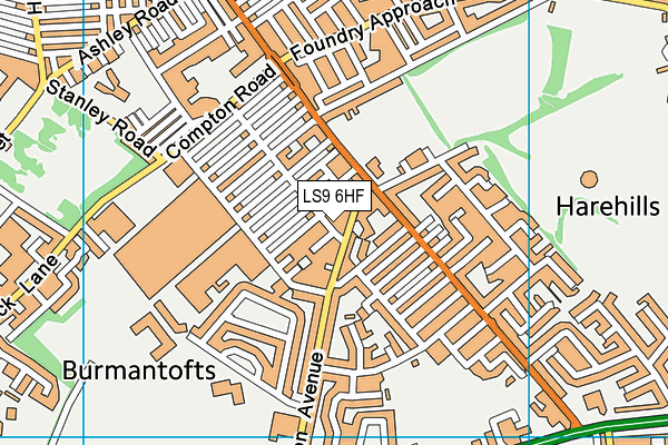 LS9 6HF map - OS VectorMap District (Ordnance Survey)