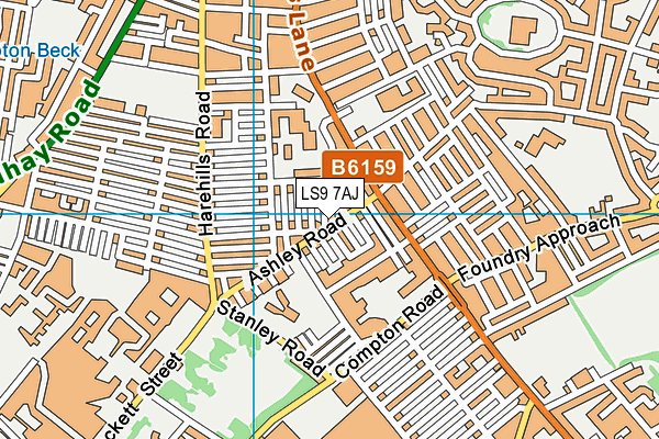 LS9 7AJ map - OS VectorMap District (Ordnance Survey)