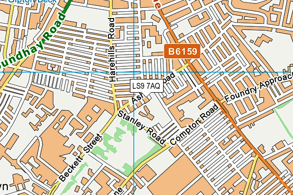 LS9 7AQ map - OS VectorMap District (Ordnance Survey)