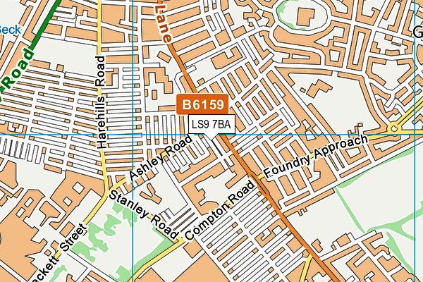 LS9 7BA map - OS VectorMap District (Ordnance Survey)