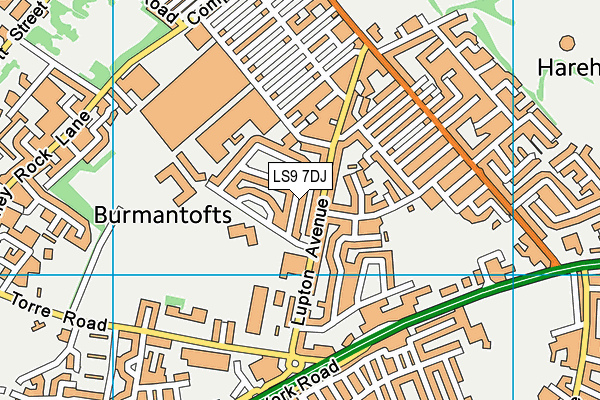 LS9 7DJ map - OS VectorMap District (Ordnance Survey)