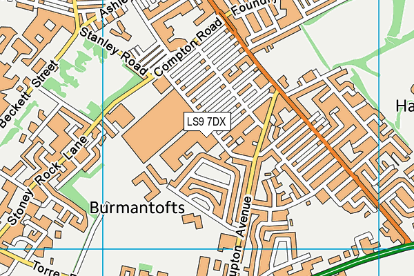 LS9 7DX map - OS VectorMap District (Ordnance Survey)