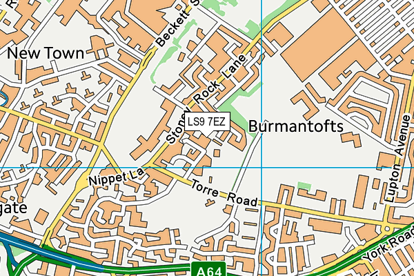 LS9 7EZ map - OS VectorMap District (Ordnance Survey)