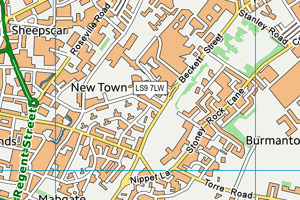 LS9 7LW map - OS VectorMap District (Ordnance Survey)