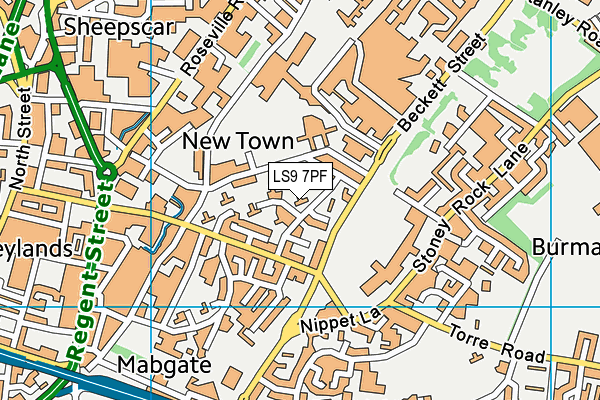 LS9 7PF map - OS VectorMap District (Ordnance Survey)