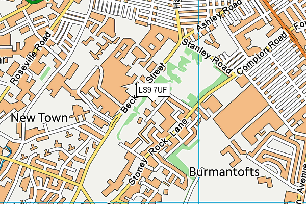 LS9 7UF map - OS VectorMap District (Ordnance Survey)