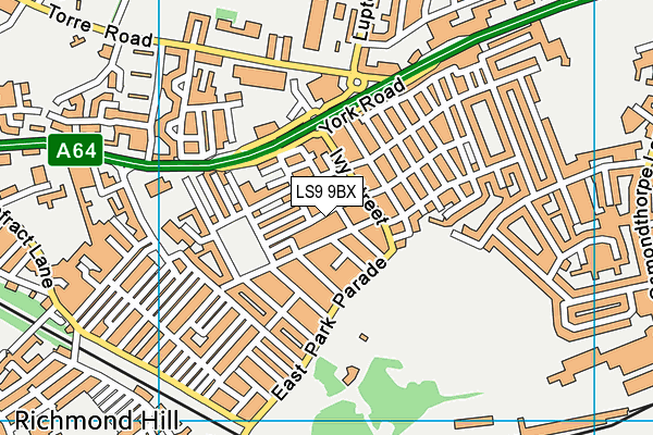 LS9 9BX map - OS VectorMap District (Ordnance Survey)
