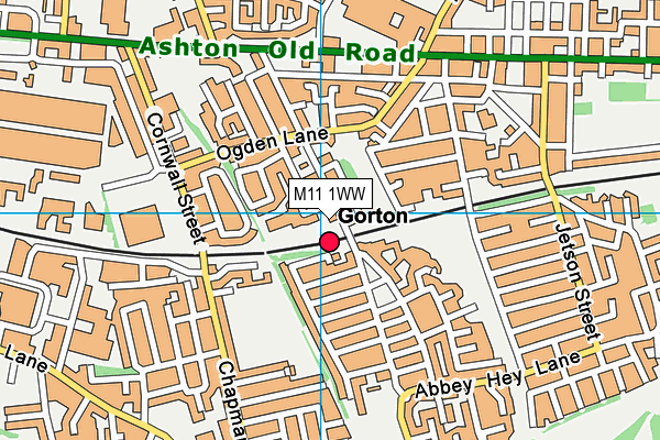 M11 1WW map - OS VectorMap District (Ordnance Survey)