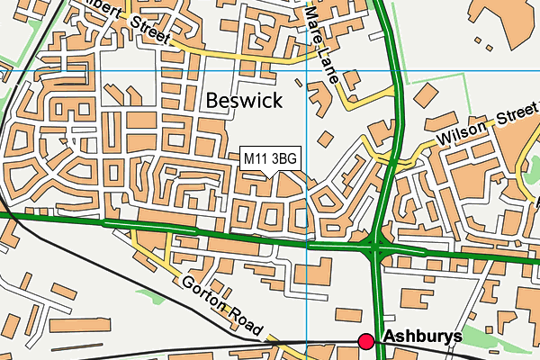 M11 3BG map - OS VectorMap District (Ordnance Survey)