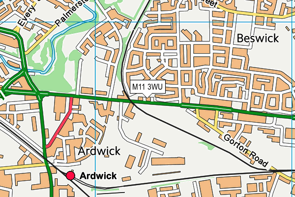 M11 3WU map - OS VectorMap District (Ordnance Survey)