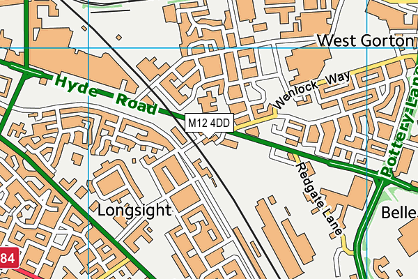 M12 4DD map - OS VectorMap District (Ordnance Survey)