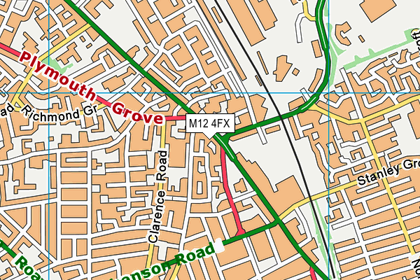 M12 4FX map - OS VectorMap District (Ordnance Survey)