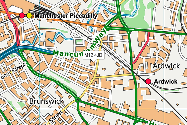 Powerleague (Manchester Central) map (M12 4JD) - OS VectorMap District (Ordnance Survey)