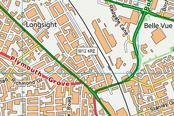 M12 4RE map - OS VectorMap District (Ordnance Survey)