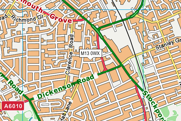 M13 0WX map - OS VectorMap District (Ordnance Survey)