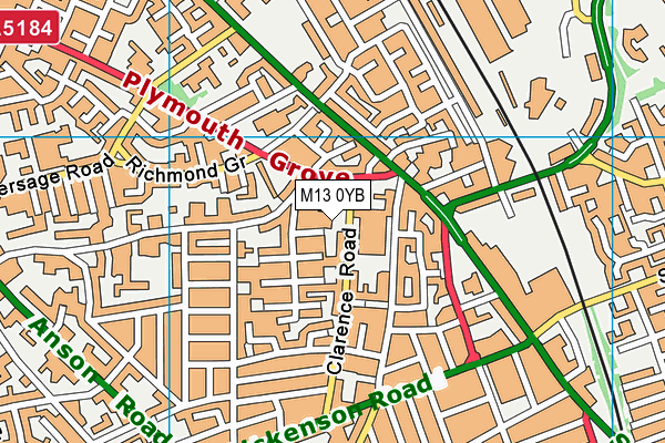 M13 0YB map - OS VectorMap District (Ordnance Survey)