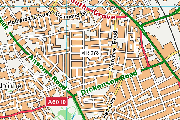 M13 0YS map - OS VectorMap District (Ordnance Survey)