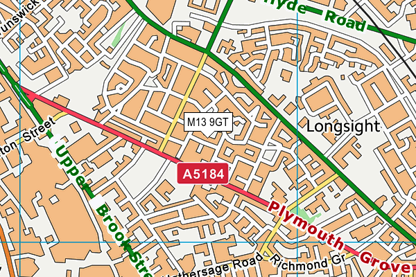 M13 9GT map - OS VectorMap District (Ordnance Survey)