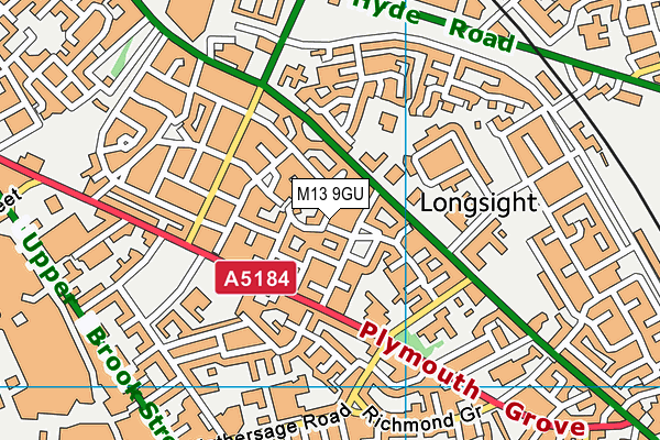 M13 9GU map - OS VectorMap District (Ordnance Survey)