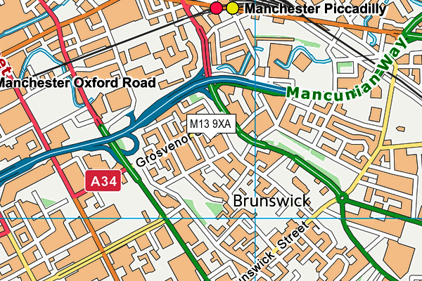 M13 9XA map - OS VectorMap District (Ordnance Survey)