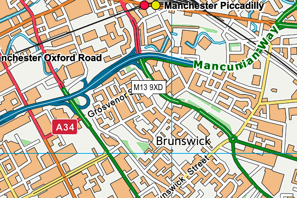 M13 9XD map - OS VectorMap District (Ordnance Survey)