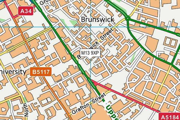 M13 9XP map - OS VectorMap District (Ordnance Survey)