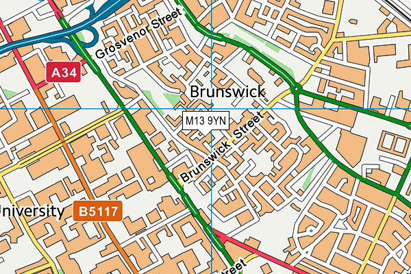 M13 9YN map - OS VectorMap District (Ordnance Survey)