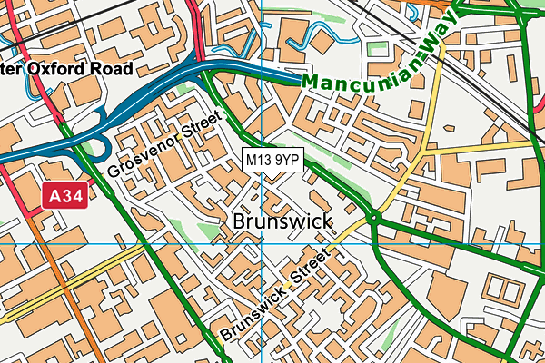 M13 9YP map - OS VectorMap District (Ordnance Survey)