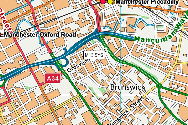 M13 9YS map - OS VectorMap District (Ordnance Survey)