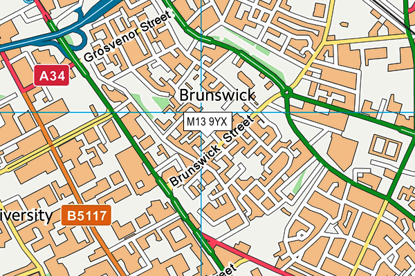 M13 9YX map - OS VectorMap District (Ordnance Survey)