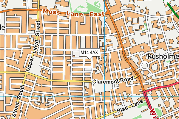 M14 4AX map - OS VectorMap District (Ordnance Survey)