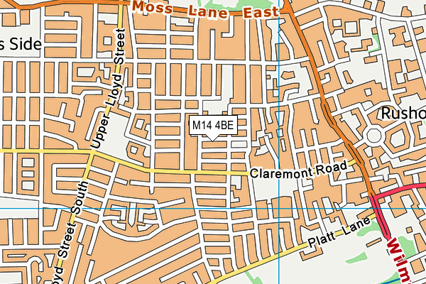 M14 4BE map - OS VectorMap District (Ordnance Survey)