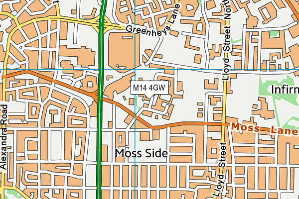 M14 4GW map - OS VectorMap District (Ordnance Survey)