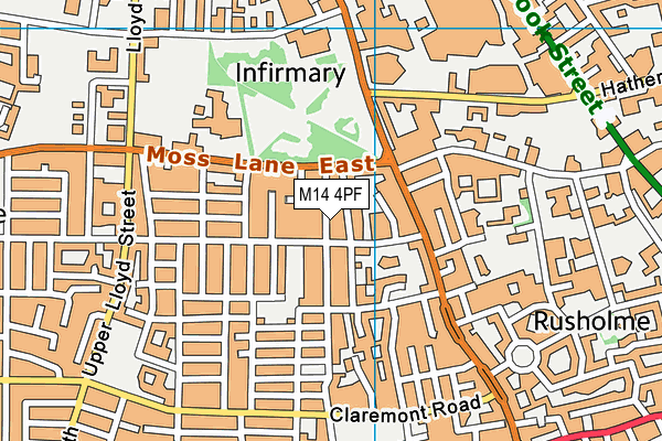 M14 4PF map - OS VectorMap District (Ordnance Survey)