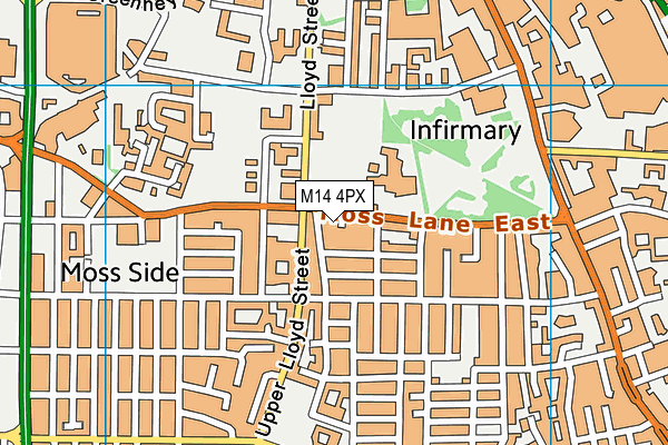 Manchester Academy map (M14 4PX) - OS VectorMap District (Ordnance Survey)