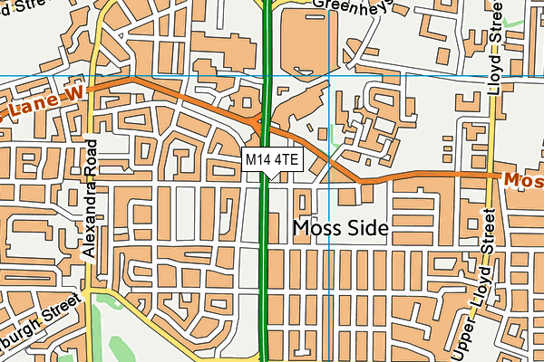 M14 4TE map - OS VectorMap District (Ordnance Survey)