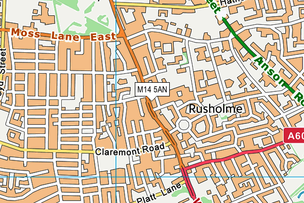 M14 5AN map - OS VectorMap District (Ordnance Survey)