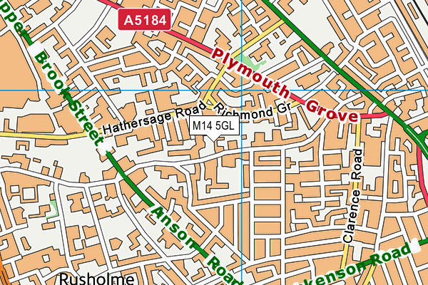 M14 5GL map - OS VectorMap District (Ordnance Survey)