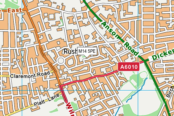 M14 5PE map - OS VectorMap District (Ordnance Survey)