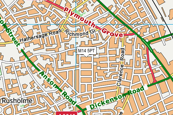 M14 5PT map - OS VectorMap District (Ordnance Survey)