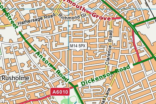 M14 5PX map - OS VectorMap District (Ordnance Survey)