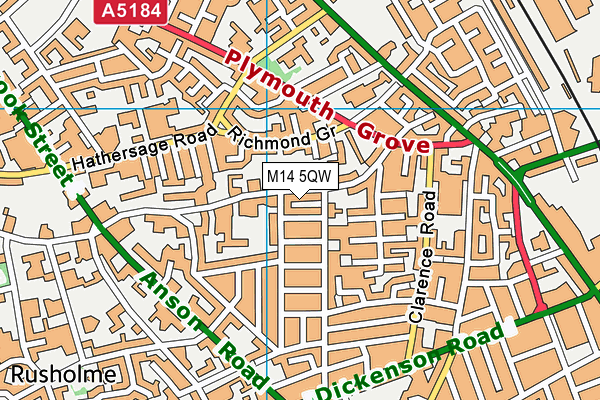 M14 5QW map - OS VectorMap District (Ordnance Survey)