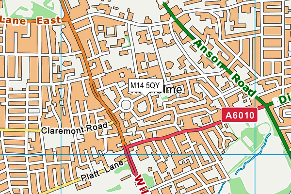 M14 5QY map - OS VectorMap District (Ordnance Survey)