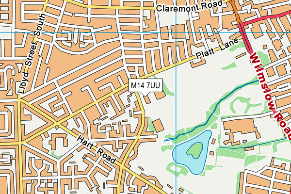 Manchester Metropolitan University (Platt Lane Sports Complex) map (M14 7UU) - OS VectorMap District (Ordnance Survey)