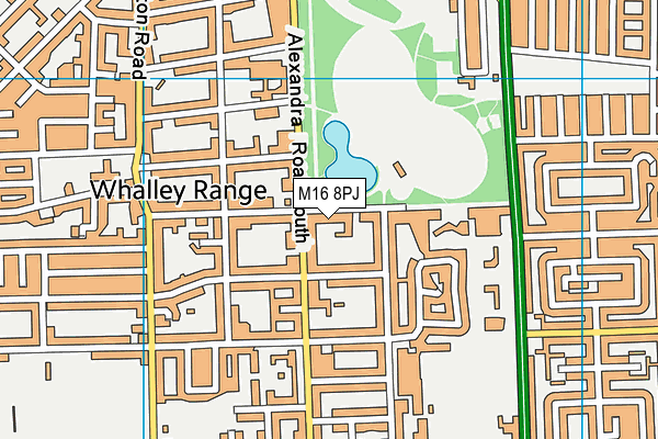 Alexandra Park (Manchester) map (M16 8PJ) - OS VectorMap District (Ordnance Survey)