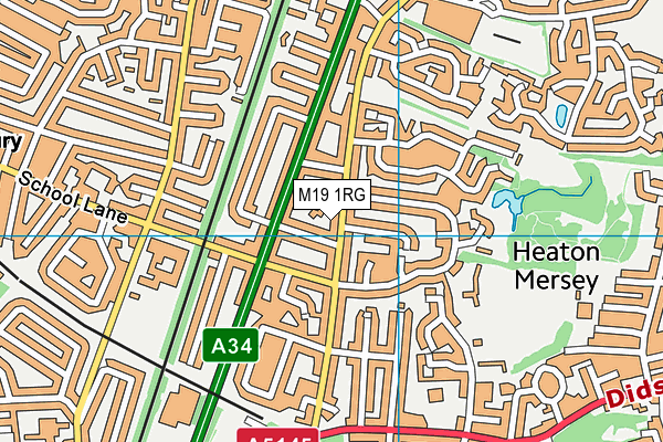 M19 1RG map - OS VectorMap District (Ordnance Survey)