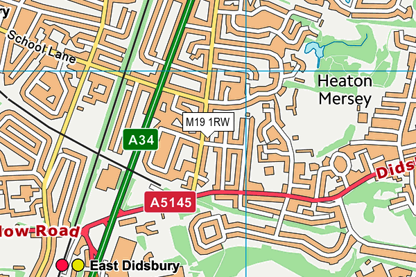 M19 1RW map - OS VectorMap District (Ordnance Survey)